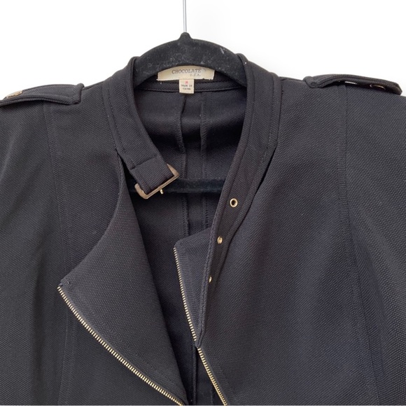 [ CHOCOLATE ] Black Femme Fatale Crop Moto Jacket w/Neck Strap : Med : L… - Picture 4 of 7